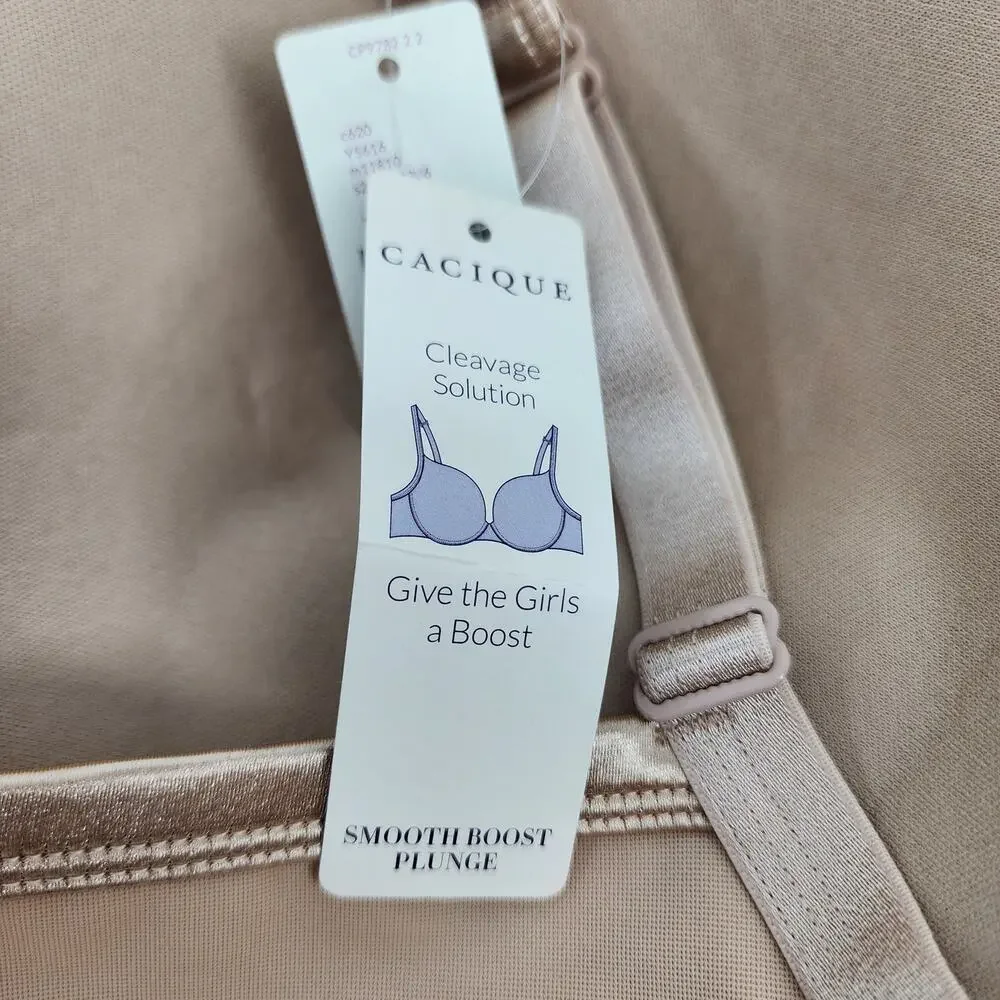 Cacique Smooth Boost Plunge Full Coverage Back Clasp Nylon Nude Bra Size 42C